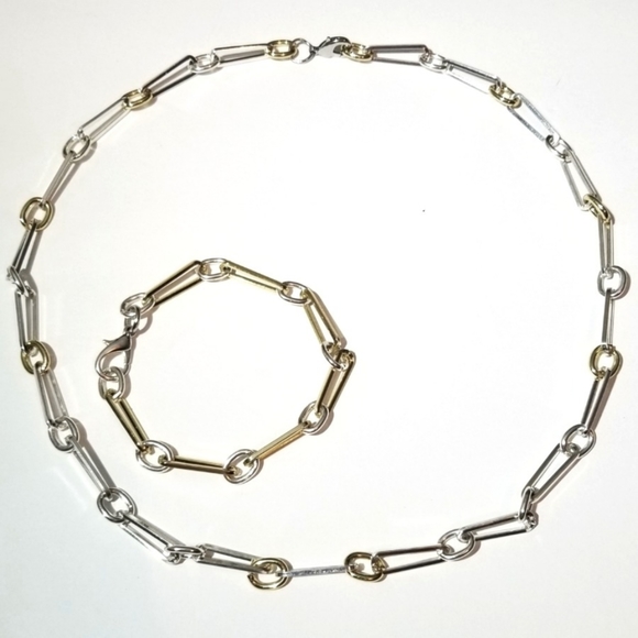 Elongated Dual Tone Chain Link Necklace - Picture 5 of 6